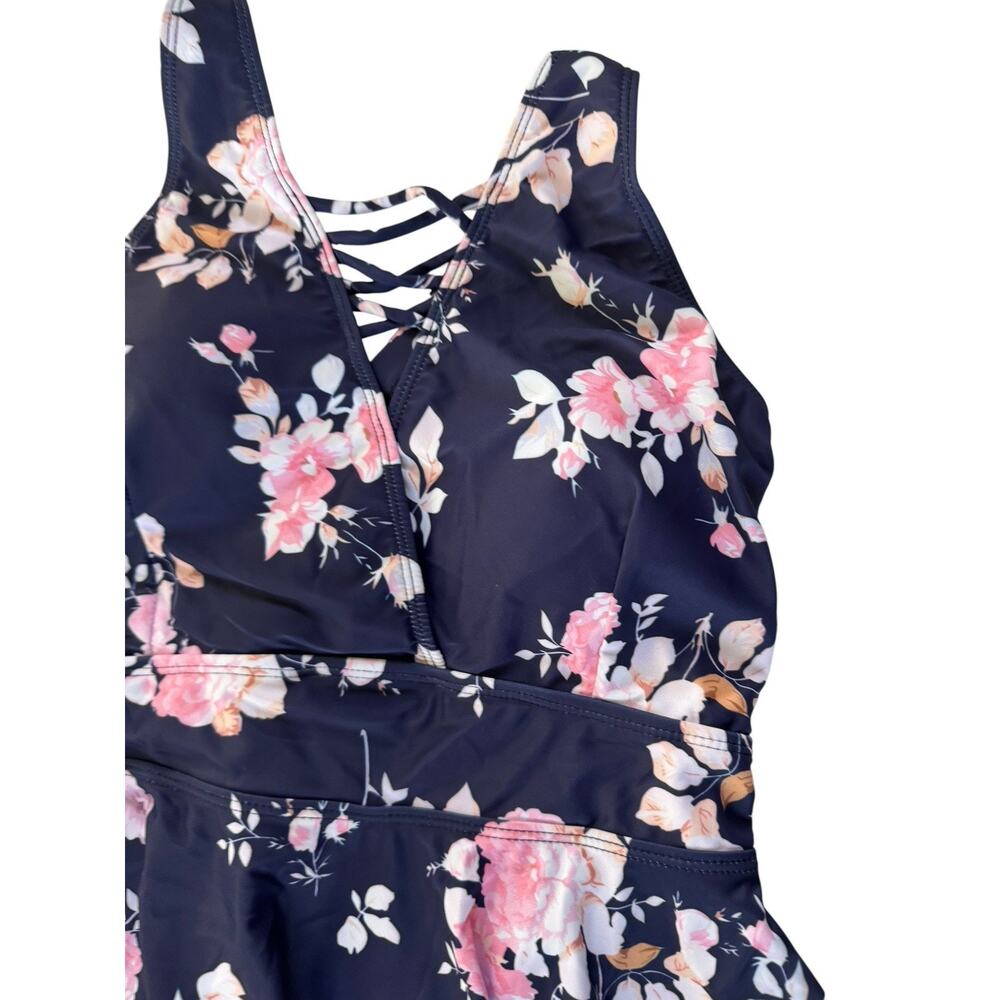 BloomChic Swim Top Womens 14-16 Blue Floral Tankini Wide Strap Padded #6938 - Picture 2 of 12